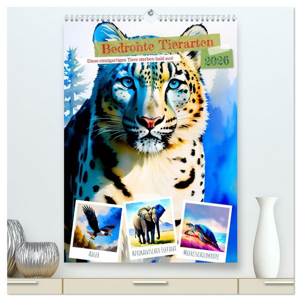 Produktbild: Bedrohte Tierarten 2026 (hochwertiger Premium Wandkalender 2026 DIN A2 hoch), Kunstdruck in Hochglanz