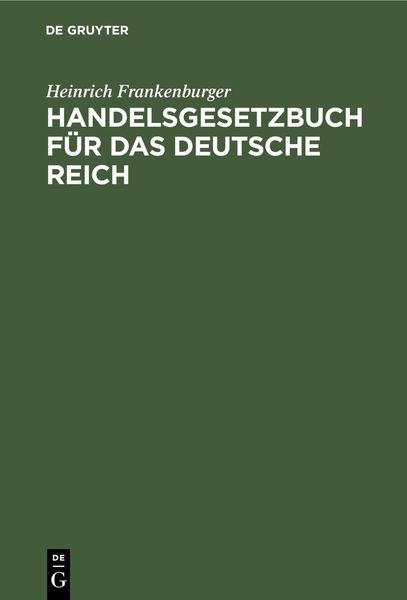 Produktbild: Handelsgesetzbuch f&uuml;r das Deutsche Reich