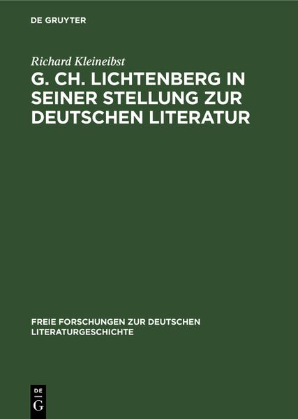 Produktbild: G. Ch. Lichtenberg in seiner Stellung zur deutschen Literatur