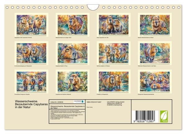 Produktbild: Wasserschweine. Bezaubernde Capybaras in der Natur (Wandkalender 2026 DIN A4 quer), CALVENDO Monatskalender