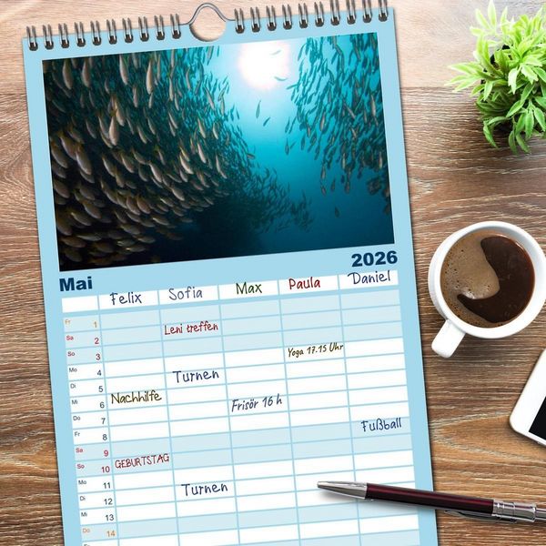 Produktbild: Familienplaner 2026 - Tauchen, Fische und Meer mit 5 Spalten (Wandkalender, 21 x 45 cm) CALVENDO