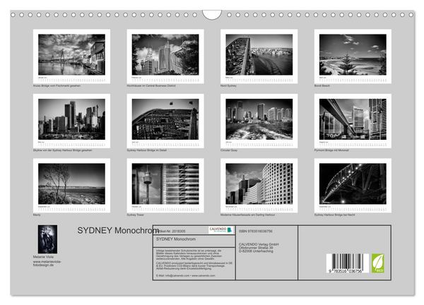 Produktbild: SYDNEY Monochrom (Wandkalender 2026 DIN A3 quer), CALVENDO Monatskalender