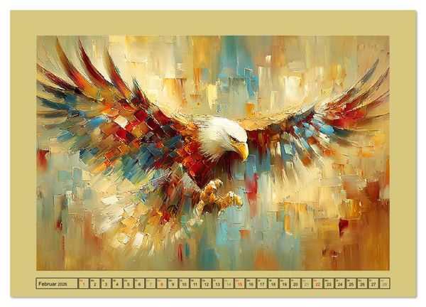 Produktbild: Majest&auml;ten der L&uuml;fte. Raubv&ouml;gel zwischen Himmel und Kunst (hochwertiger Premium Wandkalender 2026 DIN A2 quer), Kunstdruck in Hochglanz