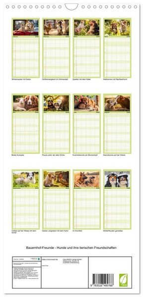 Produktbild: Familienplaner 2026 - Bauernhof-Freunde - Hunde und ihre tierischen Freundschaften mit 5 Spalten (Wandkalender, 21 x 45 cm) CALVENDO