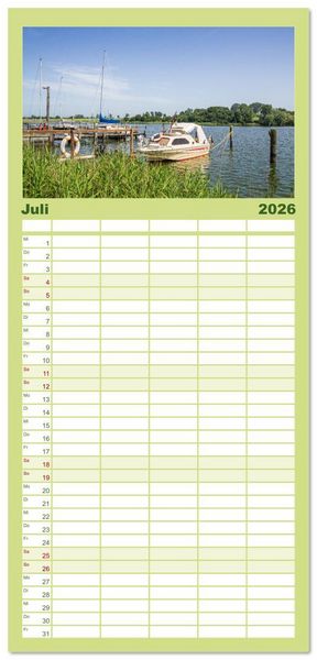 Produktbild: Familienplaner 2026 - Die Schlei - Segelrevier und Naherholungsgebiet mit 5 Spalten (Wandkalender, 21 x 45 cm) CALVENDO