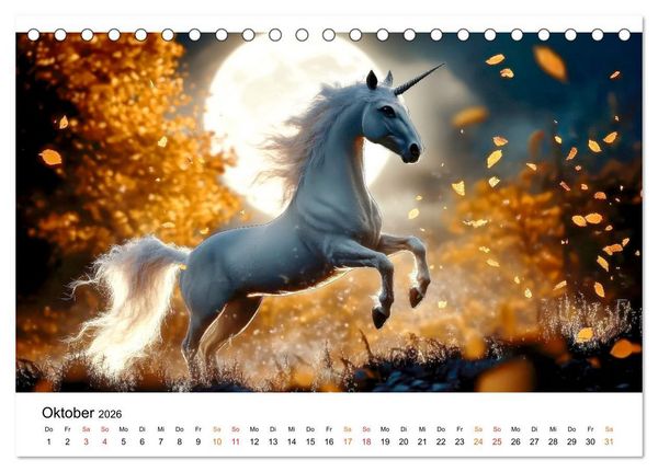 Produktbild: Einhorn-Welten - zwischen Fantasie und Wirklichkeit (Tischkalender 2026 DIN A5 quer), CALVENDO Monatskalender