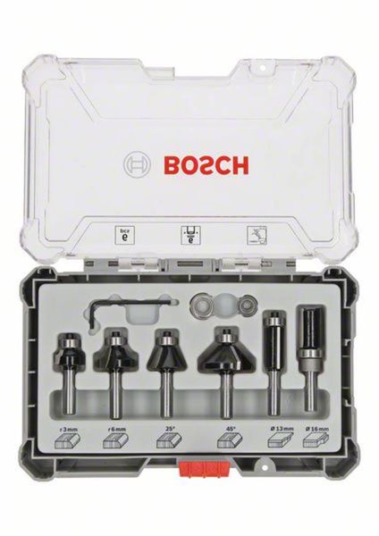 Bosch Accessories Rand- und Kantenfräser-Set, 6-mm-Schaft, 6-teilig 2607017468