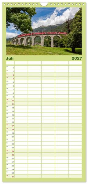 Produktbild: Familienplaner 2027 - Die Rh&auml;tische Bahn - Ein Kurztrip in die Schweiz mit 5 Spalten (Wandkalender, 21 x 45 cm) CALVENDO