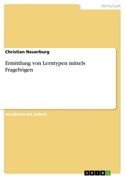 Produktbild: Ermittlung von Lerntypen mittels Frageb&ouml;gen