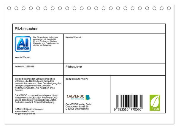 Produktbild: Pilzbesucher (Tischkalender 2027 DIN A5 quer), CALVENDO Monatskalender