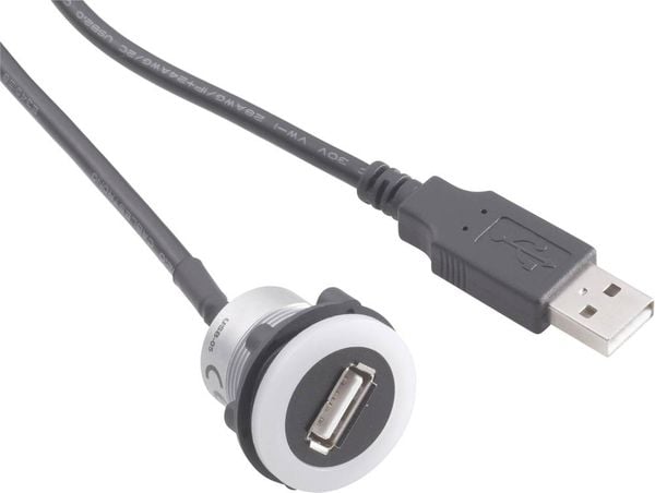 TRU COMPONENTS USB-05-BK USB-Einbaubuchse 2.0 Buchse, Einbau USB-Buchse Typ A, beleuchtet auf USB-Stecker Typ A mit 60 c