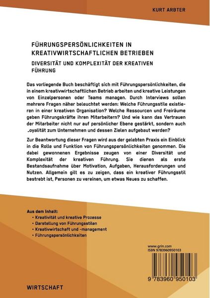 Produktbild: F&uuml;hrungspers&ouml;nlichkeiten in kreativwirtschaftlichen Betrieben. Diversit&auml;t und Komplexit&auml;t der kreativen F&uuml;hrung