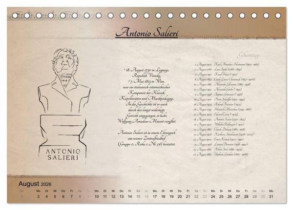 Produktbild: Von Mozart bis Beethoven (Tischkalender 2026 DIN A5 quer), CALVENDO Monatskalender