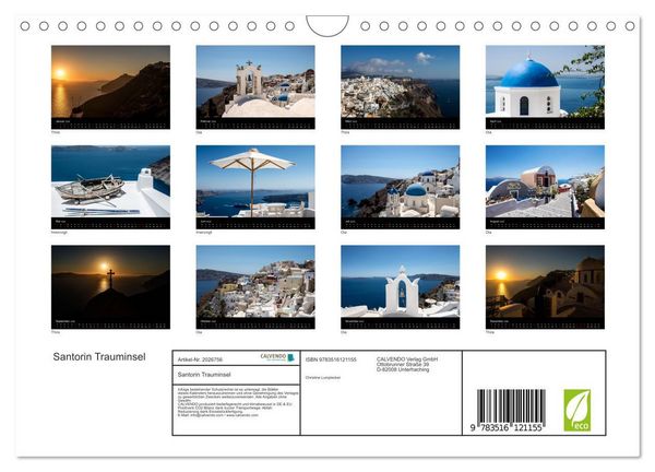 Produktbild: Santorin Trauminsel (Wandkalender 2026 DIN A4 quer), CALVENDO Monatskalender