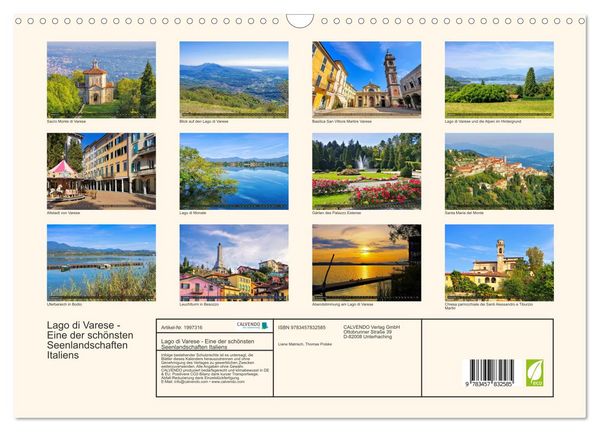 Produktbild: Lago di Varese - Eine der sch&ouml;nsten Seenlandschaften Italiens (Wandkalender 2026 DIN A3 quer), CALVENDO Monatskalender