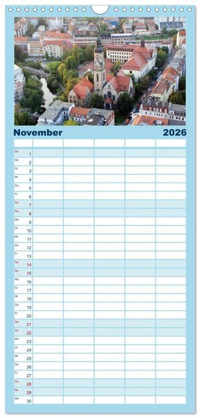 Produktbild: Familienplaner 2026 - &Uuml;ber den D&auml;chern von Leipzig mit 5 Spalten (Wandkalender, 21 x 45 cm) CALVENDO