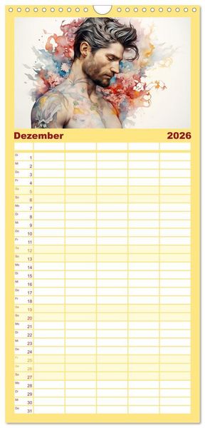 Produktbild: Familienplaner 2026 - Tattoo trifft Kunst mit 5 Spalten (Wandkalender, 21 x 45 cm) CALVENDO