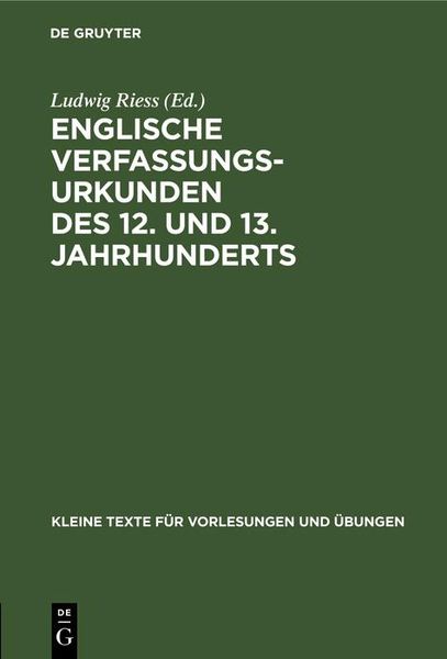 Produktbild: Englische Verfassungsurkunden des 12. und 13. Jahrhunderts