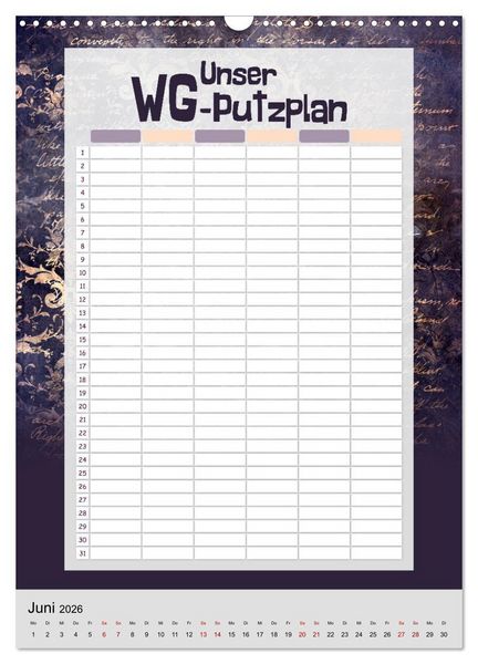 Produktbild: Gothic WG-Putzplan & Kalender 2026 (Wandkalender 2026 DIN A3 hoch), CALVENDO Monatskalender
