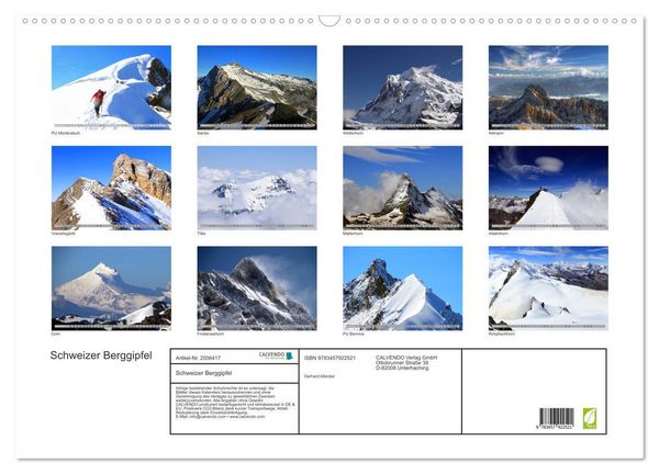 Produktbild: Schweizer Berggipfel (Wandkalender 2026 DIN A2 quer), CALVENDO Monatskalender