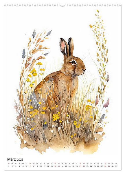 Produktbild: Waldtiere in Aquarell - Heimische Tierarten (Wandkalender 2026 DIN A2 hoch), CALVENDO Monatskalender