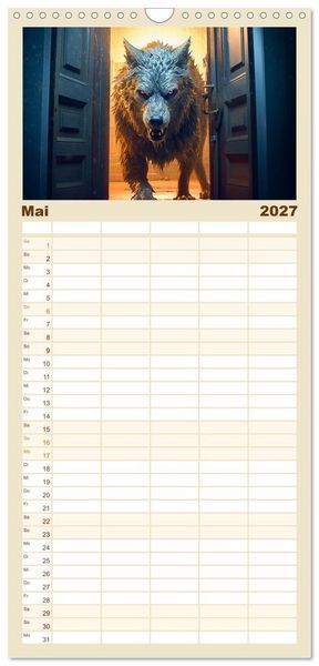 Produktbild: Familienplaner 2027 - Rotk&auml;ppchen und der Wolf mit 5 Spalten (Wandkalender, 21 x 45 cm) CALVENDO