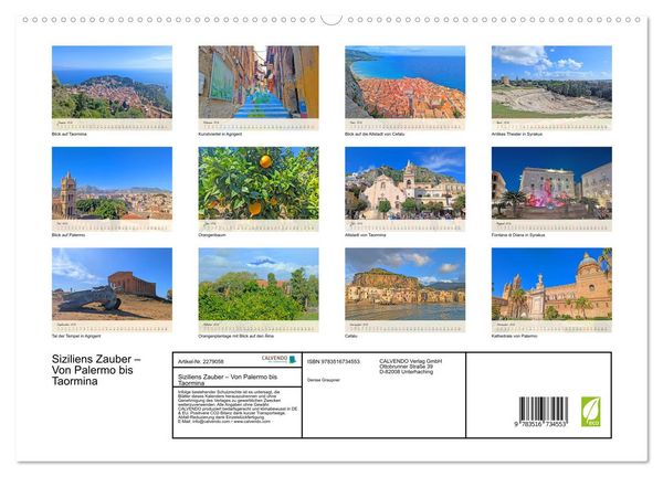 Produktbild: Siziliens Zauber &ndash; Von Palermo bis Taormina (hochwertiger Premium Wandkalender 2026 DIN A2 quer), Kunstdruck in Hochglanz