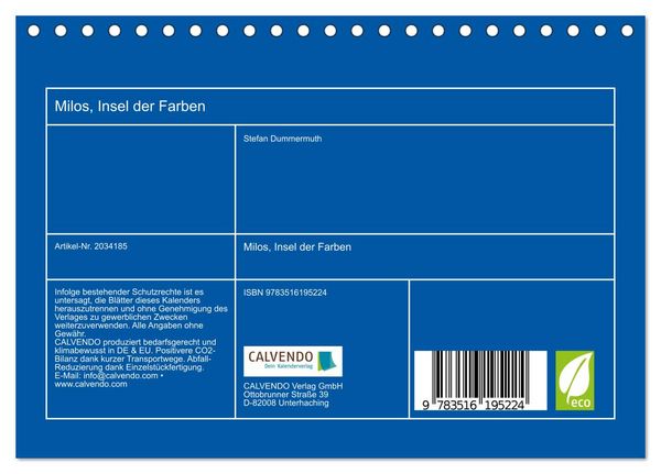 Produktbild: Milos, Insel der Farben (Tischkalender 2026 DIN A5 quer), CALVENDO Monatskalender