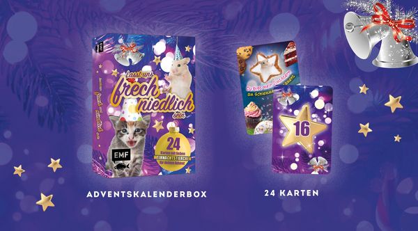 Produktbild: Adventskalender-Kartenset: Lasst uns frech und niedlich sein &ndash; 24 liebe Weihnachtstierchen f&uuml;r dich