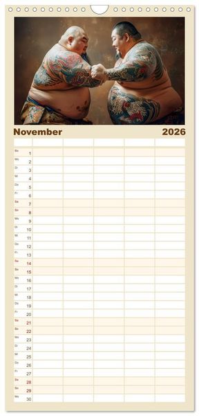 Produktbild: Familienplaner 2026 - Sumo - Japans schwere Ringer mit 5 Spalten (Wandkalender, 21 x 45 cm) CALVENDO