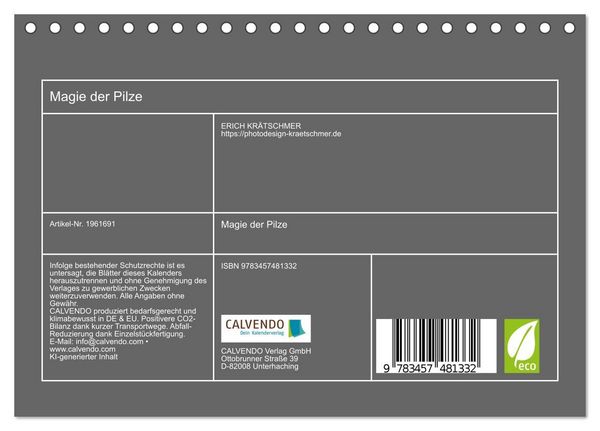 Produktbild: Magie der Pilze (Tischkalender 2026 DIN A5 quer), CALVENDO Monatskalender