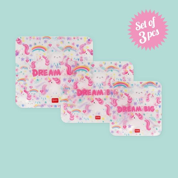 Produktbild: Legami 3er Set wiederverwendbare Snack Taschen - Einhorn