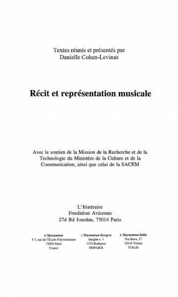 Produktbild: Recit Et Representation Musicale