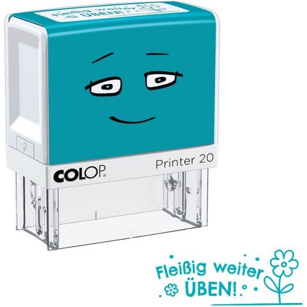 Produktbild: COLOP NIO School Motivations-Stempel, flei&szlig;ig weiter &uuml;ben, Abdruckfarbe fresh mint, 38 x 14mm