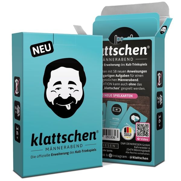 Produktbild: DENKRIESEN - klattschen&reg; - M&auml;nnerabend - SPIELKARTENKARTON "Das wahrscheinlich beste Trinkspiel aller Zeiten"