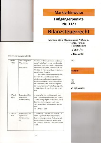 Produktbild: BILANZSTEUERRECHT D&uuml;rckheim-Markierhinweise/Fu&szlig;g&auml;ngerpunkte f&uuml;r das Steuerberaterexamen: D&uuml;rckheim'sche Markierhinweise