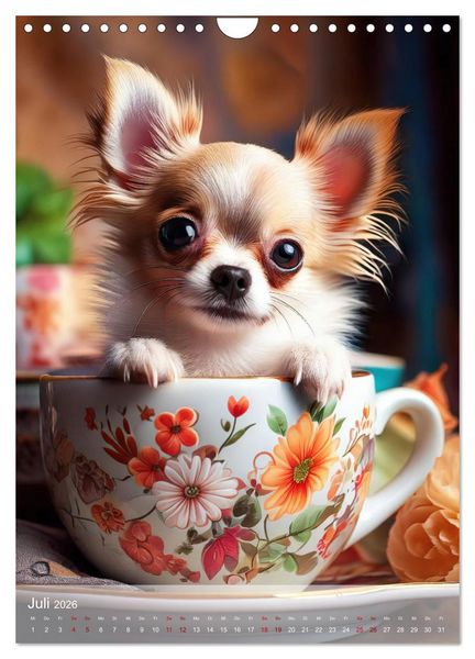 Produktbild: Kaffeepause mit Chihuahua - Kleine Freunde in gro&szlig;en Tassen (Wandkalender 2026 DIN A4 hoch), CALVENDO Monatskalender