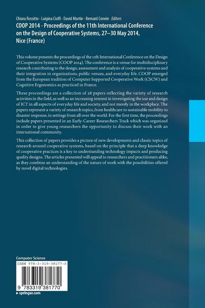Produktbild: COOP 2014 - Proceedings of the 11th International Conference on the Design of Cooperative Systems, 27-30 May 2014, Nice (France)