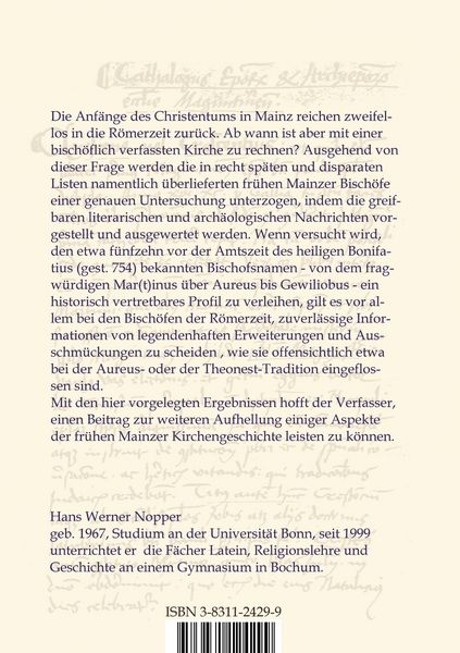 Produktbild: Die vorbonifatianischen Mainzer Bisch&ouml;fe