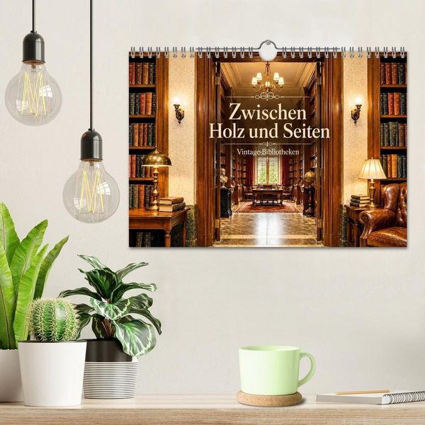Produktbild: Zwischen Holz und Seiten - Vintage Bibliotheken (Wandkalender 2027 DIN A4 quer), CALVENDO Monatskalender