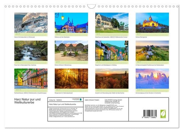 Produktbild: Harz Natur pur und Weltkulturerbe (Wandkalender 2026 DIN A3 quer), CALVENDO Monatskalender