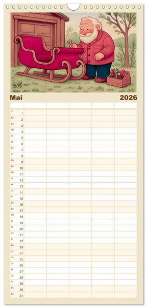 Produktbild: Familienplaner 2026 - Was macht der Weihnachtsmann? mit 5 Spalten (Wandkalender, 21 x 45 cm) CALVENDO