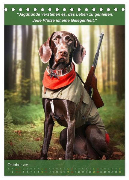 Produktbild: Lustige Jagdhunde mit J&auml;gerlatein (Tischkalender 2026 DIN A5 hoch), CALVENDO Monatskalender