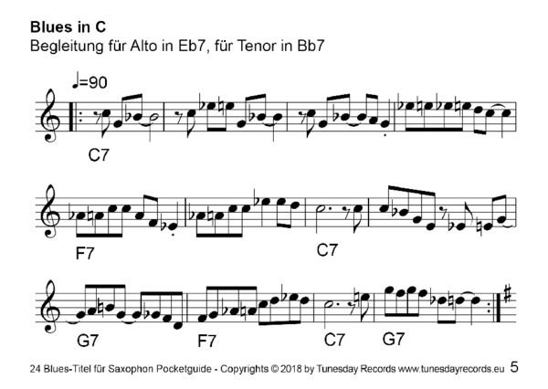 Produktbild: 24 Blues-Titel f&uuml;r Saxophon, f&uuml;r Alt-Saxophon & Tenor-Saxophon