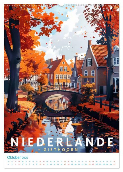 Produktbild: Niederlande - Old School Poster Style (hochwertiger Premium Wandkalender 2026 DIN A2 hoch), Kunstdruck in Hochglanz