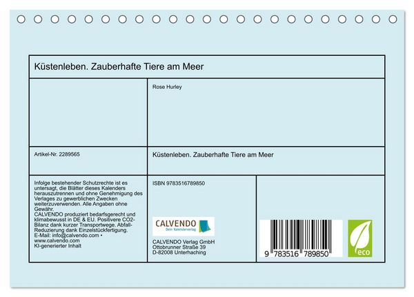Produktbild: K&uuml;stenleben. Zauberhafte Tiere am Meer (Tischkalender 2027 DIN A5 quer), CALVENDO Monatskalender