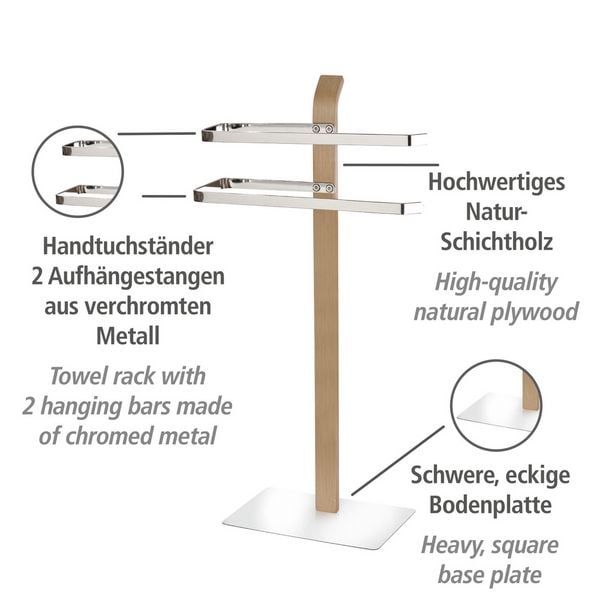 Produktbild: Handtuchst&auml;nder Mod. Samona Nature mit 2 Armen, Gestell aus Schichtholz