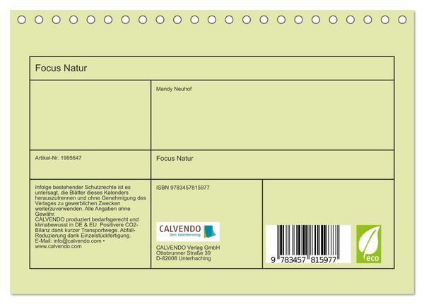 Produktbild: Focus Natur (Tischkalender 2026 DIN A5 quer), CALVENDO Monatskalender