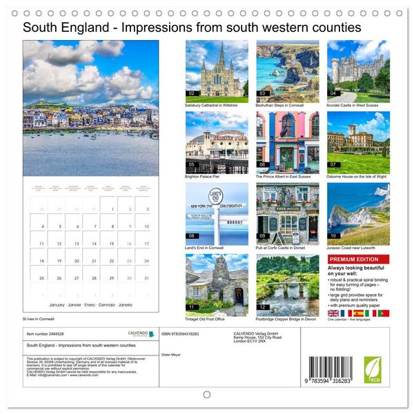 Produktbild: South England - Impressions from south western counties (Wall Calendar 2027 12 &times; 12 Inch) CALVENDO 12 Month Wall Calendar