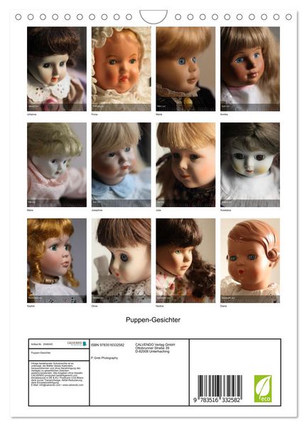Produktbild: Puppen-Gesichter (Wandkalender 2026 DIN A4 hoch), CALVENDO Monatskalender